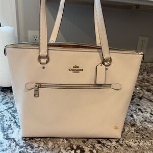 Coach Cream Leather Tote with Gold Hardware